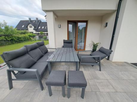 Nowoczesne aluminiowe meble ogrodowe z regulowanymi fotelami - Renalo Dining Relax Grafitowe
