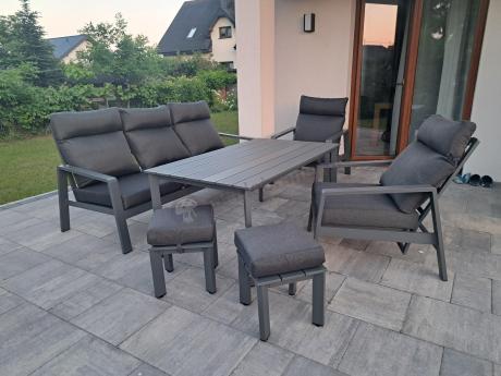 Nowoczesne aluminiowe meble ogrodowe z regulowanymi fotelami - Renalo Dining Relax Grafitowe