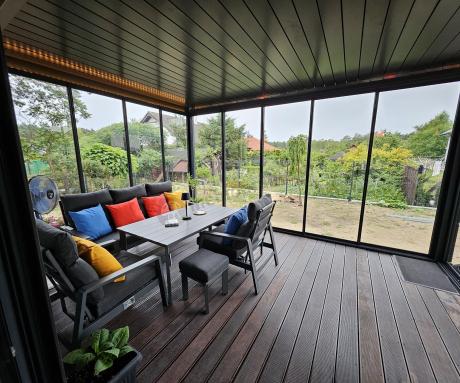 Nowoczesne aluminiowe meble ogrodowe z regulowanymi fotelami - Renalo Dining Relax Grafitowe