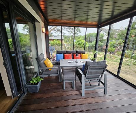 Nowoczesne aluminiowe meble ogrodowe z regulowanymi fotelami - Renalo Dining Relax Grafitowe