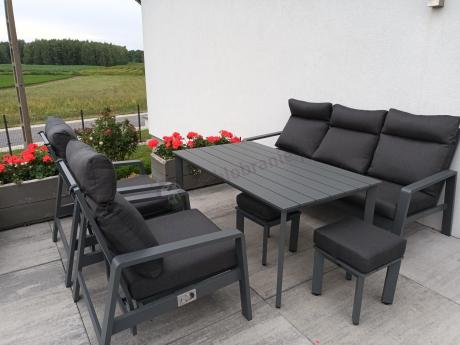 Nowoczesne aluminiowe meble ogrodowe z regulowanymi fotelami - Renalo Dining Relax Grafitowe