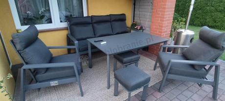 Nowoczesne aluminiowe meble ogrodowe z regulowanymi fotelami - Renalo Dining Relax Grafitowe