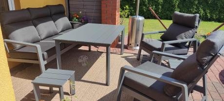 Nowoczesne aluminiowe meble ogrodowe z regulowanymi fotelami - Renalo Dining Relax Grafitowe