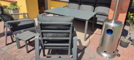 Nowoczesne aluminiowe meble ogrodowe z regulowanymi fotelami - Renalo Dining Relax Grafitowe