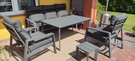 Nowoczesne aluminiowe meble ogrodowe z regulowanymi fotelami - Renalo Dining Relax Grafitowe