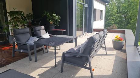 Nowoczesne aluminiowe meble ogrodowe z regulowanymi fotelami - Renalo Dining Relax Grafitowe