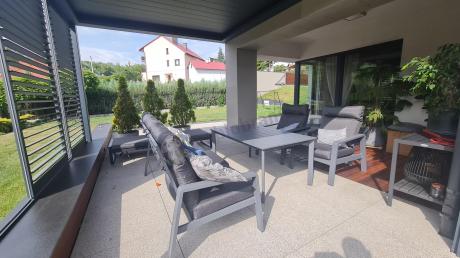 Nowoczesne aluminiowe meble ogrodowe z regulowanymi fotelami - Renalo Dining Relax Grafitowe