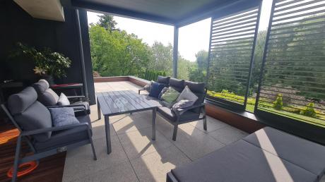 Nowoczesne aluminiowe meble ogrodowe z regulowanymi fotelami - Renalo Dining Relax Grafitowe