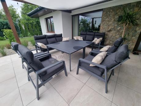 Nowoczesne aluminiowe meble ogrodowe z regulowanymi fotelami - Renalo Dining Relax Grafitowe