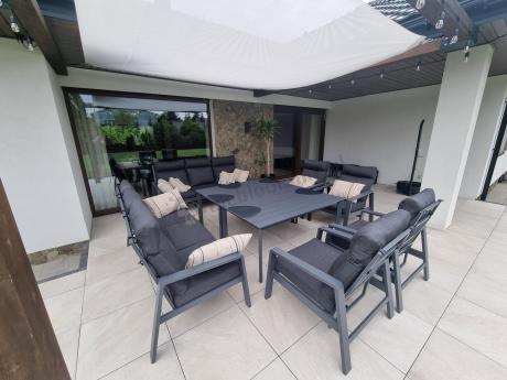 Nowoczesne aluminiowe meble ogrodowe z regulowanymi fotelami - Renalo Dining Relax Grafitowe