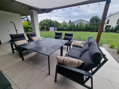 Nowoczesne aluminiowe meble ogrodowe z regulowanymi fotelami - Renalo Dining Relax Grafitowe