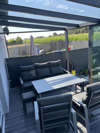 Nowoczesne aluminiowe meble ogrodowe z regulowanymi fotelami - Renalo Dining Relax Grafitowe