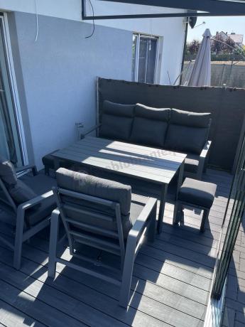 Nowoczesne aluminiowe meble ogrodowe z regulowanymi fotelami - Renalo Dining Relax Grafitowe