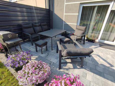 Nowoczesne aluminiowe meble ogrodowe z regulowanymi fotelami - Renalo Dining Relax Grafitowe