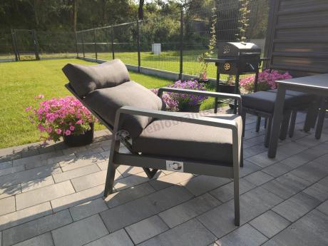 Nowoczesne aluminiowe meble ogrodowe z regulowanymi fotelami - Renalo Dining Relax Grafitowe