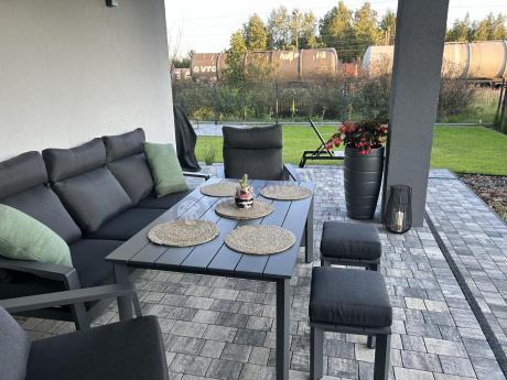 Nowoczesne aluminiowe meble ogrodowe z regulowanymi fotelami - Renalo Dining Relax Grafitowe