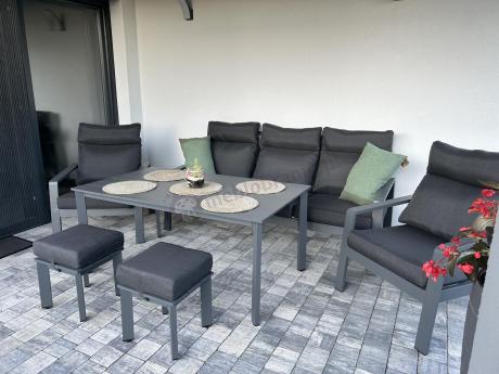 Nowoczesne aluminiowe meble ogrodowe z regulowanymi fotelami - Renalo Dining Relax Grafitowe