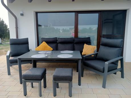 Nowoczesne aluminiowe meble ogrodowe z regulowanymi fotelami - Renalo Dining Relax Grafitowe