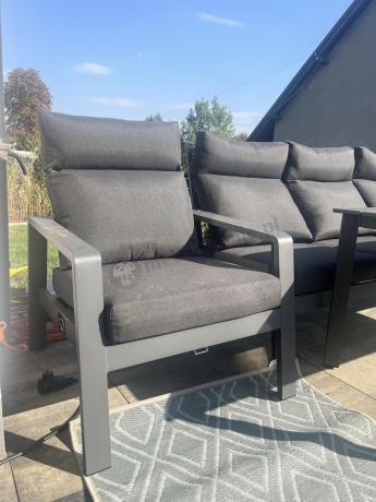 Nowoczesne aluminiowe meble ogrodowe z regulowanymi fotelami - Renalo Dining Relax Grafitowe