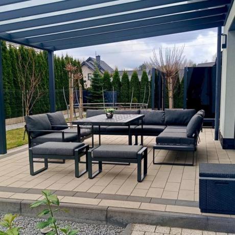 Nowoczesne grafitowe meble ogrodowe modułowe z wysokim stołem Panaon DG