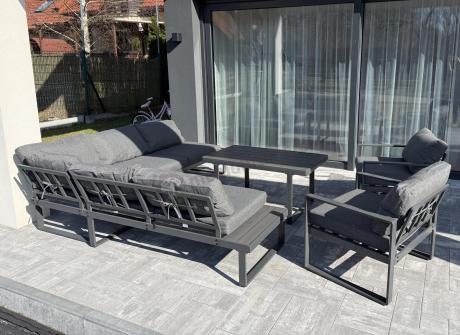 Nowoczesne meble metalowe na taras - narożnik 220x220cm + 2 fotele - Panaon Corner - DG