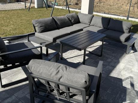 Nowoczesne meble metalowe na taras - narożnik 220x220cm + 2 fotele - Panaon Corner - DG