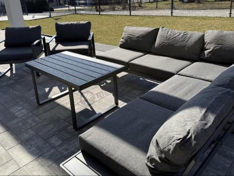 Nowoczesne meble metalowe na taras - narożnik 220x220cm + 2 fotele - Panaon Corner - DG