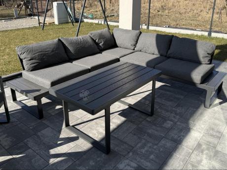 Nowoczesne meble metalowe na taras - narożnik 220x220cm + 2 fotele - Panaon Corner - DG