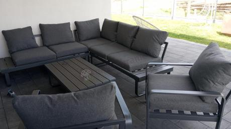 Nowoczesne meble metalowe na taras - narożnik 220x220cm + 2 fotele - Panaon Corner - DG