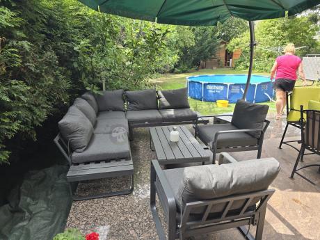 Nowoczesne meble metalowe na taras - narożnik 220x220cm + 2 fotele - Panaon Corner - DG