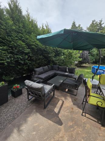 Nowoczesne meble metalowe na taras - narożnik 220x220cm + 2 fotele - Panaon Corner - DG