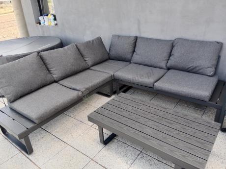 Nowoczesne meble metalowe na taras - narożnik 220x220cm + 2 fotele - Panaon Corner - DG