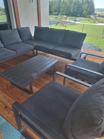 Nowoczesne meble metalowe na taras - narożnik 220x220cm + 2 fotele - Panaon Corner - DG