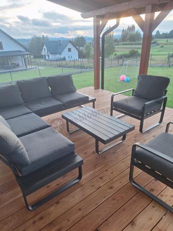 Nowoczesne meble metalowe na taras - narożnik 220x220cm + 2 fotele - Panaon Corner - DG