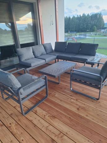 Nowoczesne meble metalowe na taras - narożnik 220x220cm + 2 fotele - Panaon Corner - DG