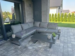 Nowoczesne meble metalowe na taras - narożnik 220x220cm + 2 fotele - Panaon Corner - DG