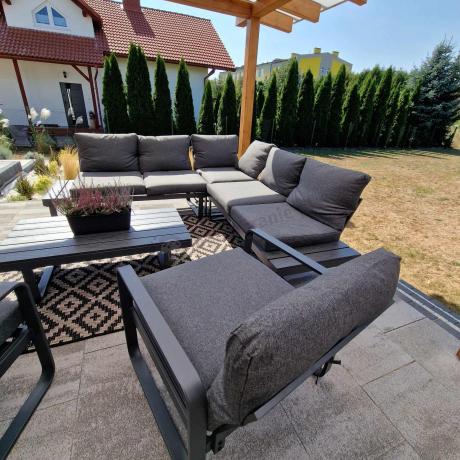 Nowoczesne meble metalowe na taras - narożnik 220x220cm + 2 fotele - Panaon Corner - DG