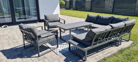 Nowoczesne meble metalowe na taras - narożnik 220x220cm + 2 fotele - Panaon Corner - DG