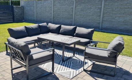 Nowoczesne meble metalowe na taras - narożnik 220x220cm + 2 fotele - Panaon Corner - DG