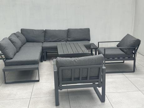 Nowoczesne meble metalowe na taras - narożnik 220x220cm + 2 fotele - Panaon Corner - DG