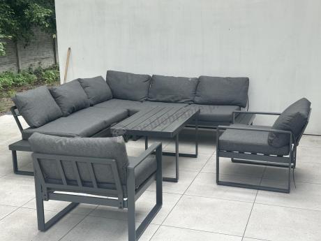 Nowoczesne meble metalowe na taras - narożnik 220x220cm + 2 fotele - Panaon Corner - DG