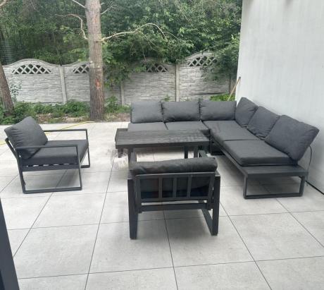 Nowoczesne meble metalowe na taras - narożnik 220x220cm + 2 fotele - Panaon Corner - DG