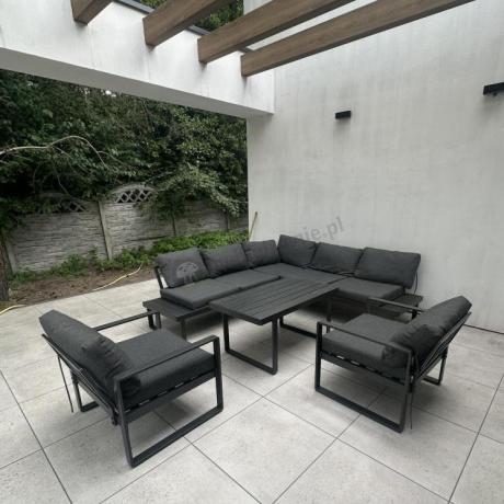 Nowoczesne meble metalowe na taras - narożnik 220x220cm + 2 fotele - Panaon Corner - DG