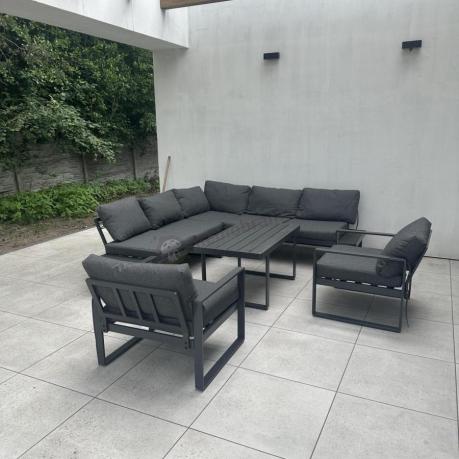 Nowoczesne meble metalowe na taras - narożnik 220x220cm + 2 fotele - Panaon Corner - DG