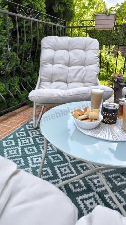 Nowoczesne meble na mały taras z sofą loveseat i stolikiem dla 4 osób - Aurea Cream