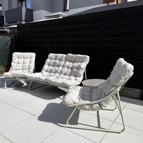Nowoczesne meble na mały taras z sofą loveseat i stolikiem dla 4 osób - Aurea Cream