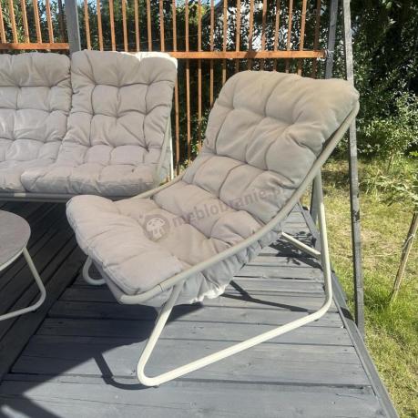 Nowoczesne meble na mały taras z sofą loveseat i stolikiem dla 4 osób - Aurea Cream
