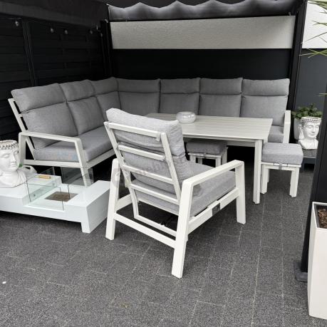 Nowoczesne meble na taras - biały narożnik z fotelem z funkcją relaks - Renalo Corner - White