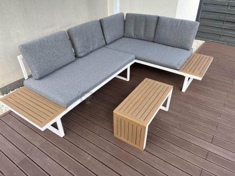 Nowoczesne meble na taras - narożnik modułowy ze stolikiem - Vernon - White