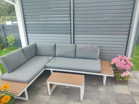 Nowoczesne meble na taras - narożnik modułowy ze stolikiem - Vernon - White